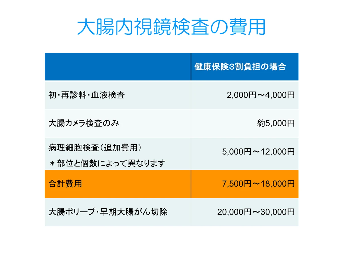 大腸内視鏡検査の費用の目安